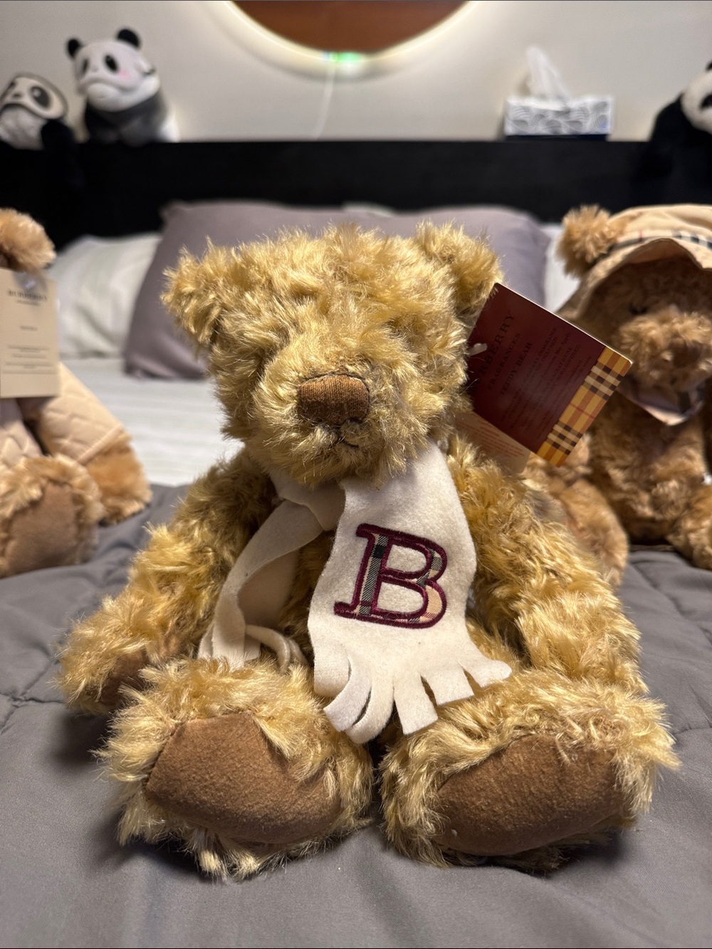 Cutest Burberry Fragrance Teddy Bear  Cream Scarf and Burgundy Monogram